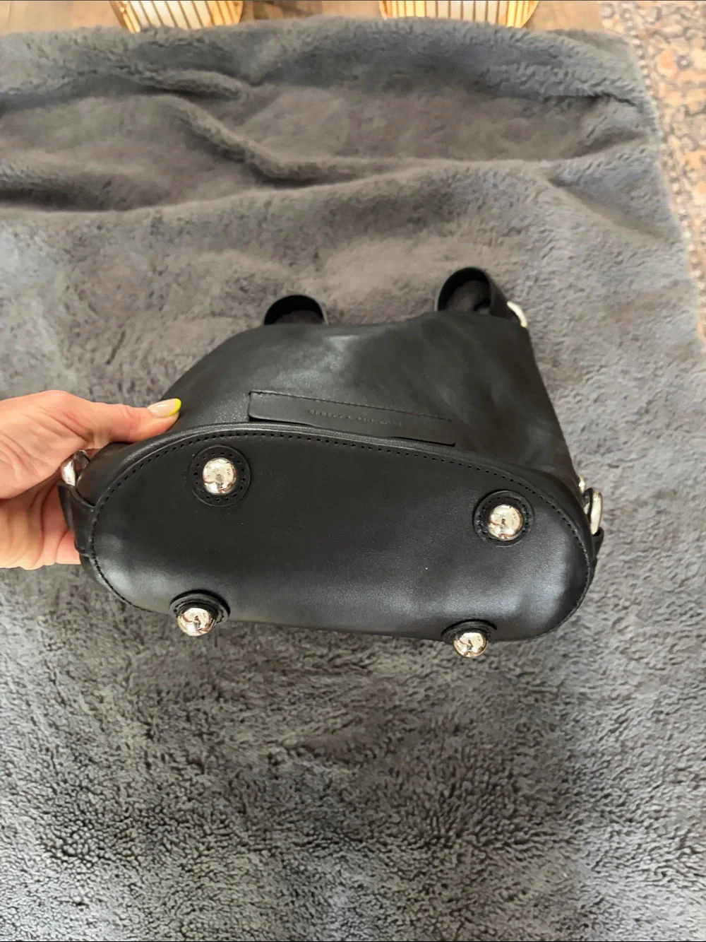 Rebecca Minkoff Black Leather Small Bucket Bag with Silver Hardware Accent